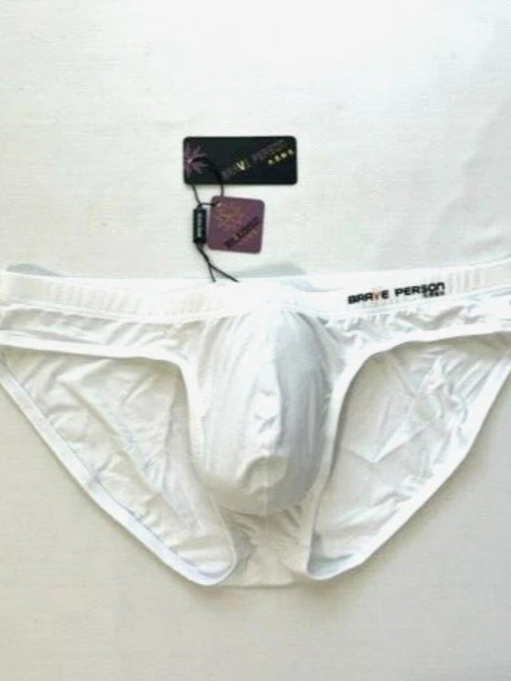 "Brave Person" Men's Swim Bikini Brief - White (BP9791-BK) Contoured Pouch